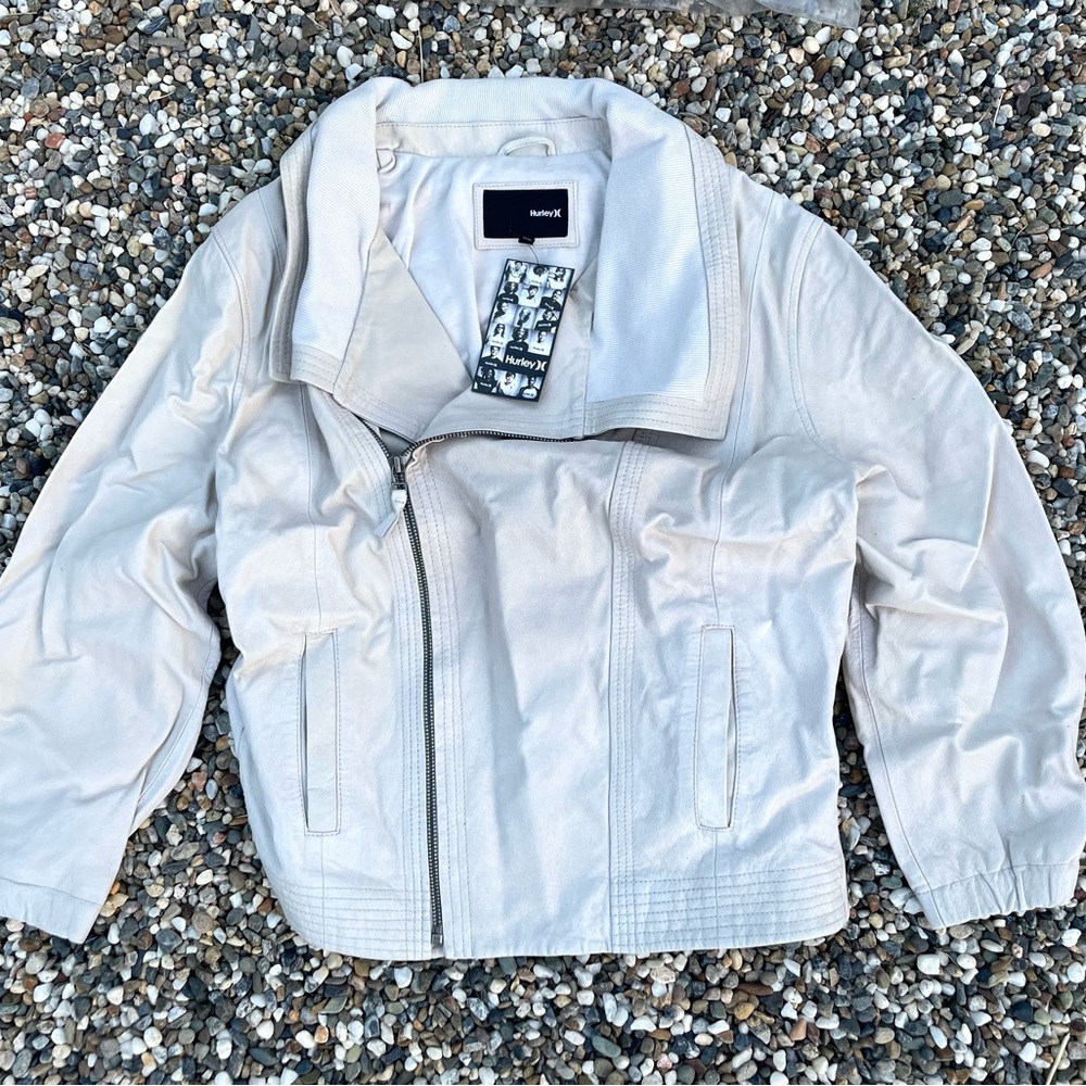 NWT$239 Hurley Avery White Genuine Leather Jacket Ladies Medium Large